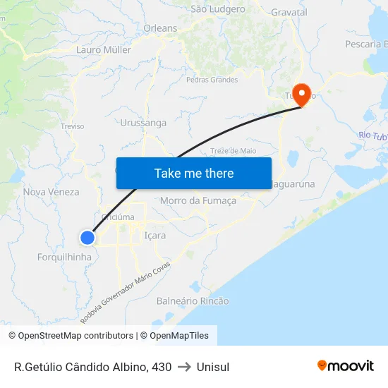 R.Getúlio Cândido Albino, 430 to Unisul map