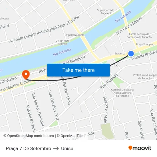 Praça 7 De Setembro to Unisul map