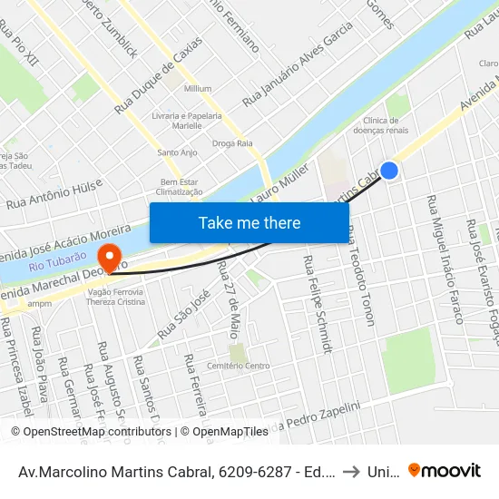 Av.Marcolino Martins Cabral, 6209-6287 - Ed. Minas Center to Unisul map
