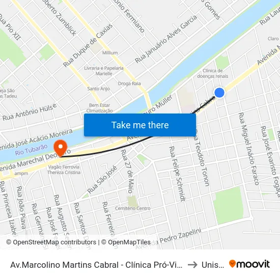 Av.Marcolino Martins Cabral - Clínica Pró-Vida to Unisul map