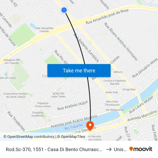 Rod.Sc-370, 1551 - Casa Di Bento Churrascaria to Unisul map