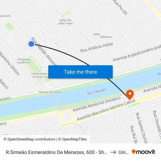 R.Simeão Esmeraldino De Menezes, 600 - Shopping Unisul to Unisul map