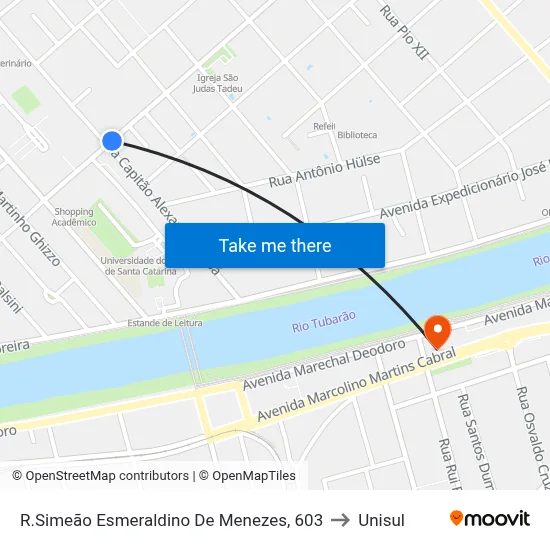 R.Simeão Esmeraldino De Menezes, 603 to Unisul map
