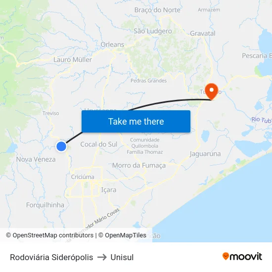 Rodoviária Siderópolis to Unisul map