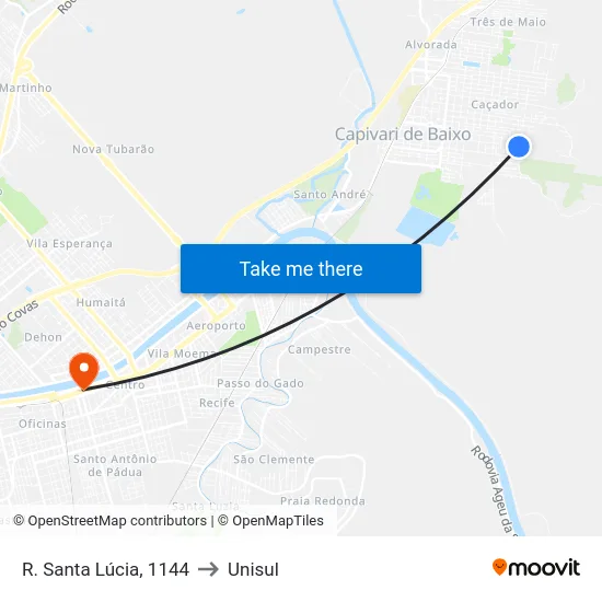 R. Santa Lúcia, 1144 to Unisul map