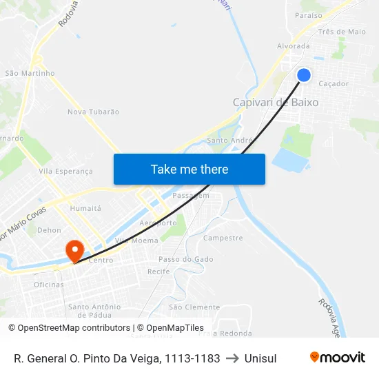 R. General O. Pinto Da Veiga, 1113-1183 to Unisul map