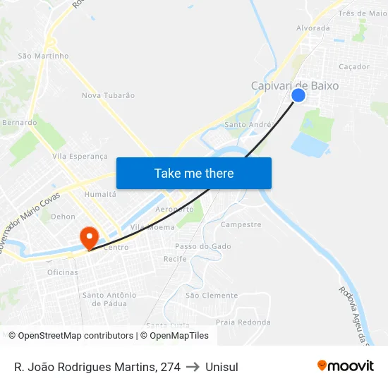 R. João Rodrigues Martins, 274 to Unisul map