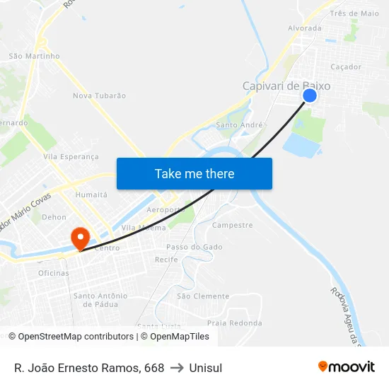 R. João Ernesto Ramos, 668 to Unisul map