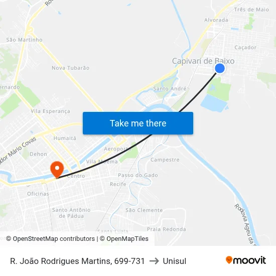 R. João Rodrigues Martins, 699-731 to Unisul map