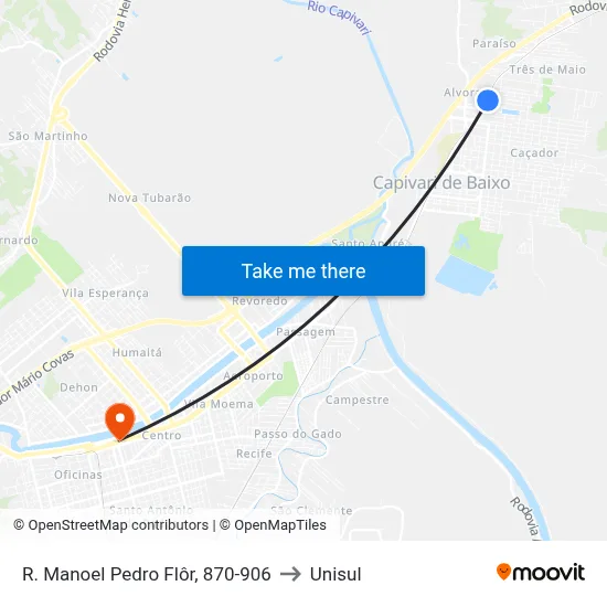 R. Manoel Pedro Flôr, 870-906 to Unisul map
