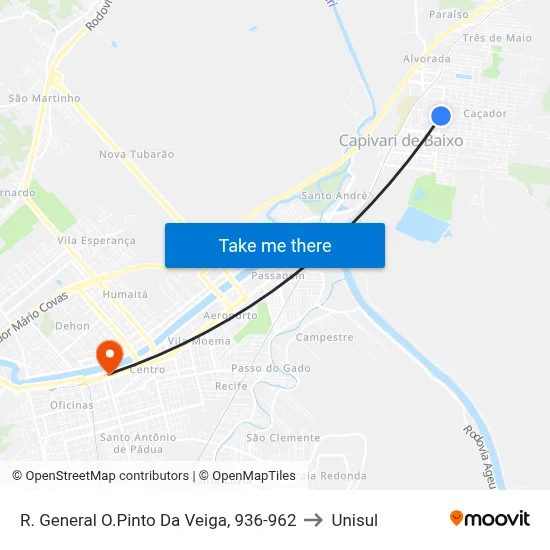 R. General O.Pinto Da Veiga, 936-962 to Unisul map