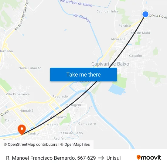 R. Manoel Francisco Bernardo, 567-629 to Unisul map