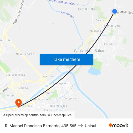 R. Manoel Francisco Bernardo, 435-565 to Unisul map