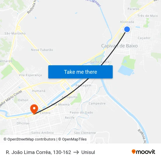 R. João Lima Corrêa, 130-162 to Unisul map