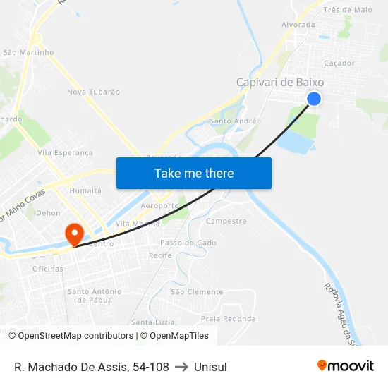 R. Machado De Assis, 54-108 to Unisul map