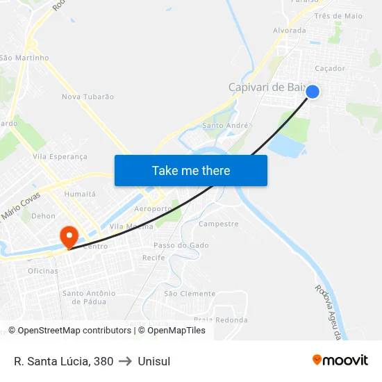 R. Santa Lúcia, 380 to Unisul map