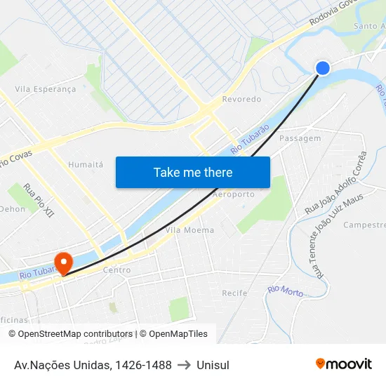 Av.Nações Unidas, 1426-1488 to Unisul map