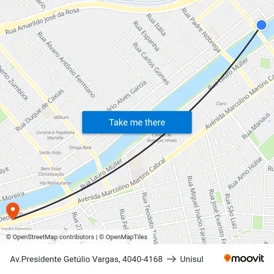 Av.Presidente Getúlio Vargas, 4040-4168 to Unisul map