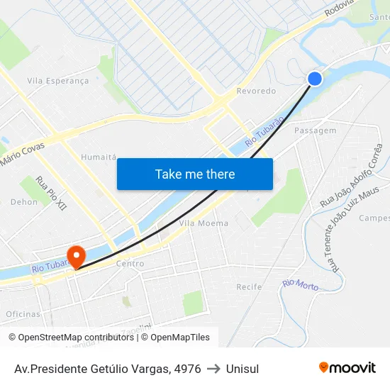 Av.Presidente Getúlio Vargas, 4976 to Unisul map
