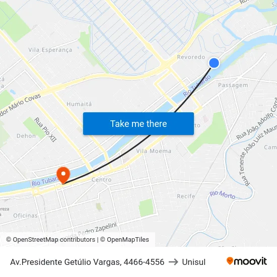 Av.Presidente Getúlio Vargas, 4466-4556 to Unisul map