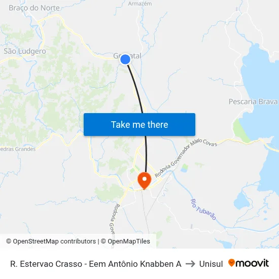 R. Estervao Crasso -  Eem Antônio Knabben A to Unisul map