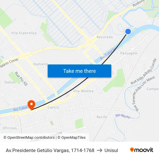 Av.Presidente Getúlio Vargas, 1714-1768 to Unisul map