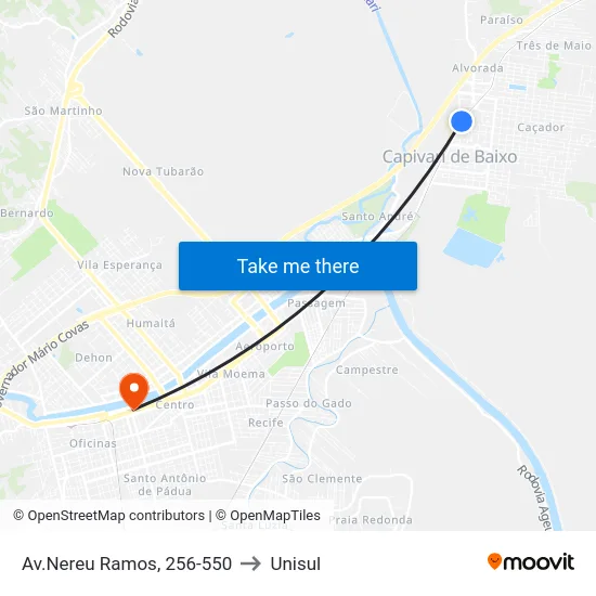 Av.Nereu Ramos, 256-550 to Unisul map