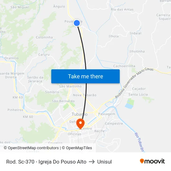 Rod. Sc-370 - Igreja Do Pouso Alto to Unisul map