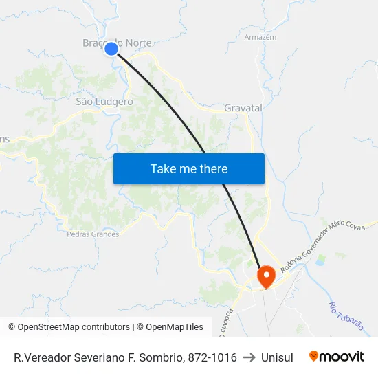 R.Vereador Severiano F. Sombrio, 872-1016 to Unisul map