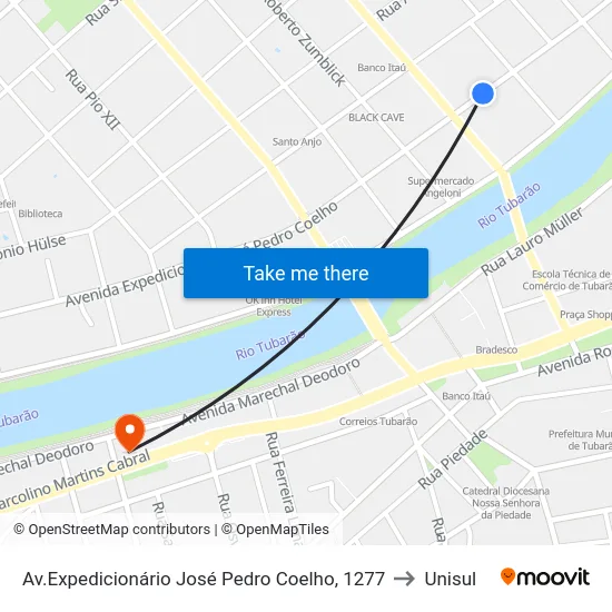 Av.Expedicionário José Pedro Coelho, 1277 to Unisul map