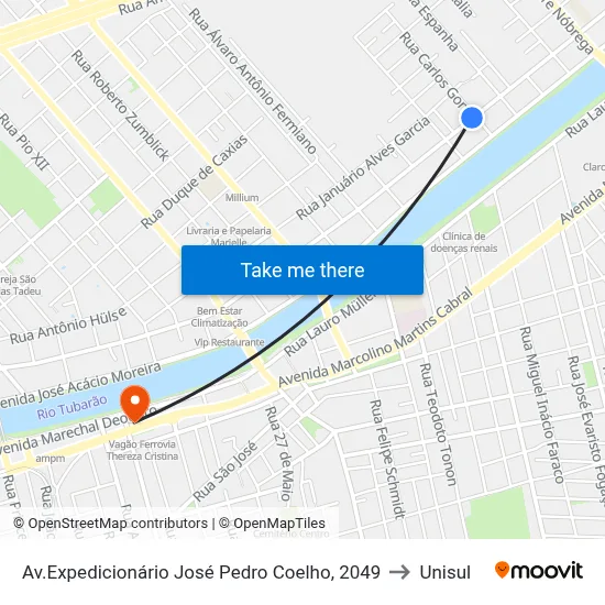 Av.Expedicionário José Pedro Coelho, 2049 to Unisul map