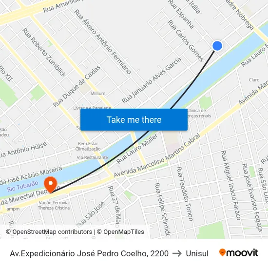Av.Expedicionário José Pedro Coelho, 2200 to Unisul map