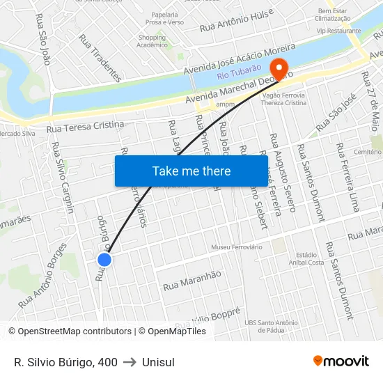 R. Silvio Búrigo, 400 to Unisul map