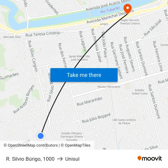 R. Silvio Búrigo, 1000 to Unisul map
