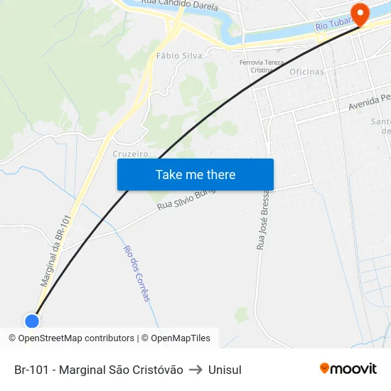 Br-101 - Marginal São Cristóvão to Unisul map