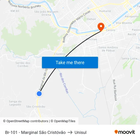 Br-101 - Marginal São Cristóvão to Unisul map