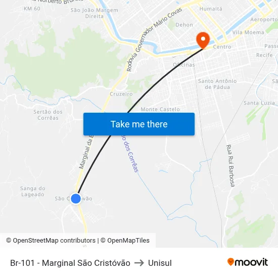 Br-101 - Marginal São Cristóvão to Unisul map