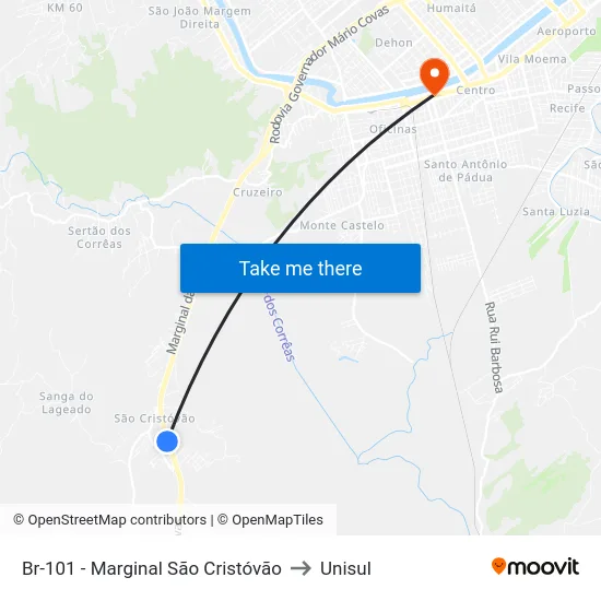 Br-101 - Marginal São Cristóvão to Unisul map