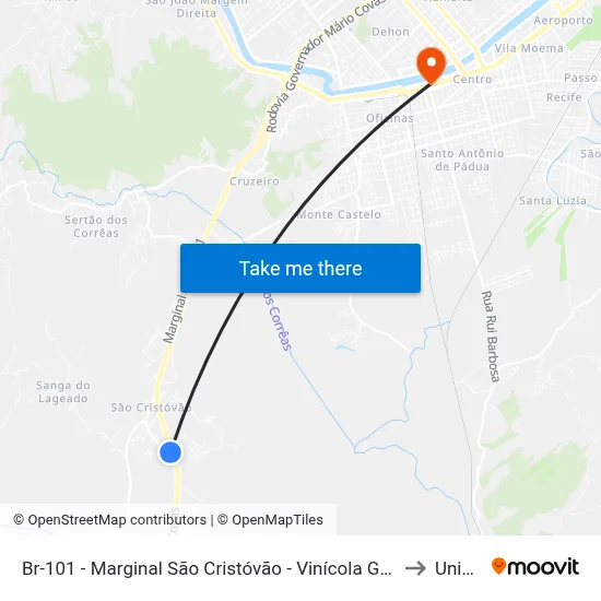 Br-101 - Marginal São Cristóvão - Vinícola Grassi to Unisul map