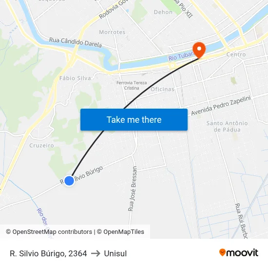 R. Silvio Búrigo, 2364 to Unisul map