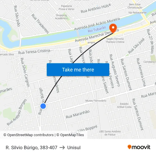 R. Silvio Búrigo, 383-407 to Unisul map