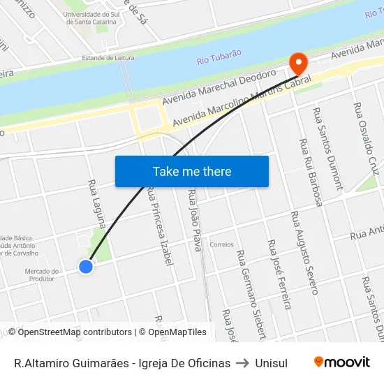 R.Altamiro Guimarães - Igreja De Oficinas to Unisul map