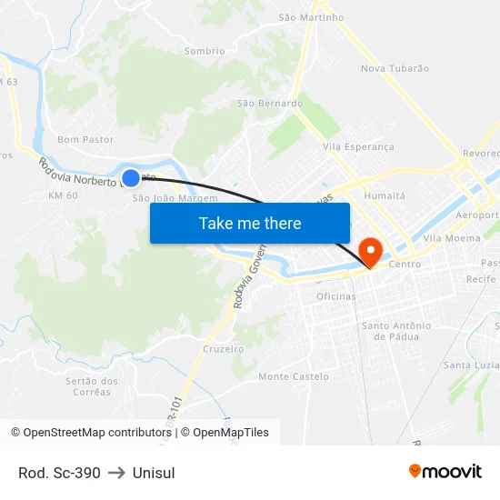 Rod. Sc-390 to Unisul map