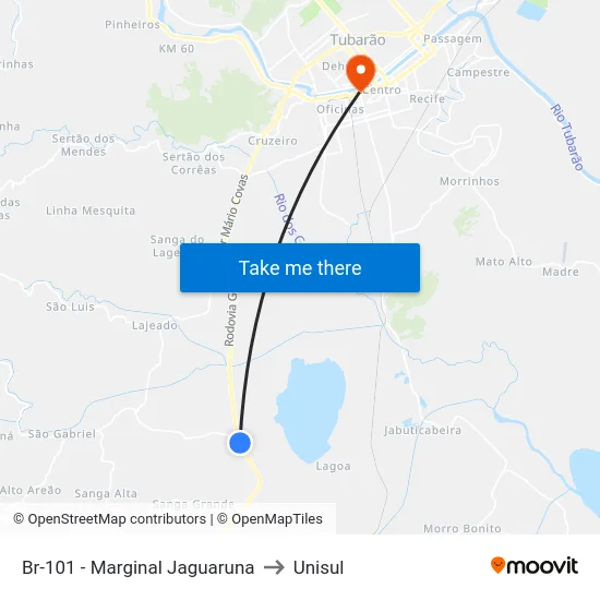 Br-101 - Marginal Jaguaruna to Unisul map