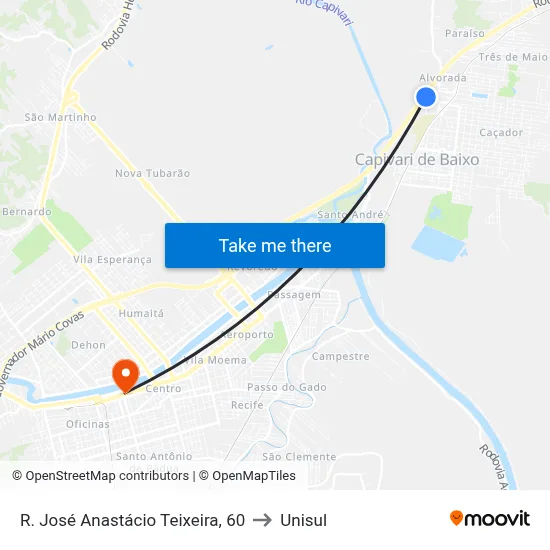 R. José Anastácio Teixeira, 60 to Unisul map
