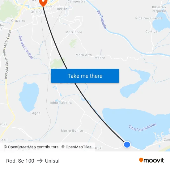 Rod. Sc-100 to Unisul map