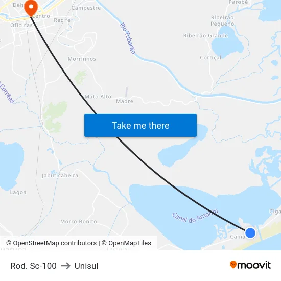 Rod. Sc-100 to Unisul map