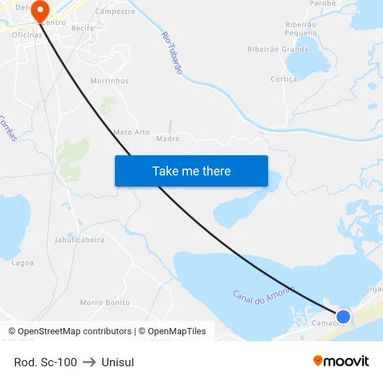 Rod. Sc-100 to Unisul map