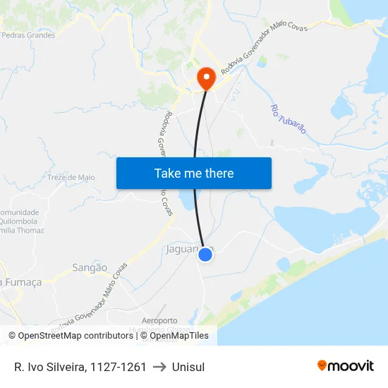 R. Ivo Silveira, 1127-1261 to Unisul map