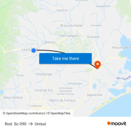 Rod. Sc-390 to Unisul map